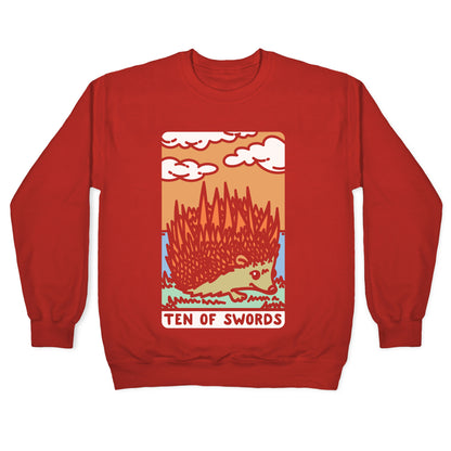 Ten of Swords HedgeHog Tarot Parody White Print Crewneck Sweatshirt