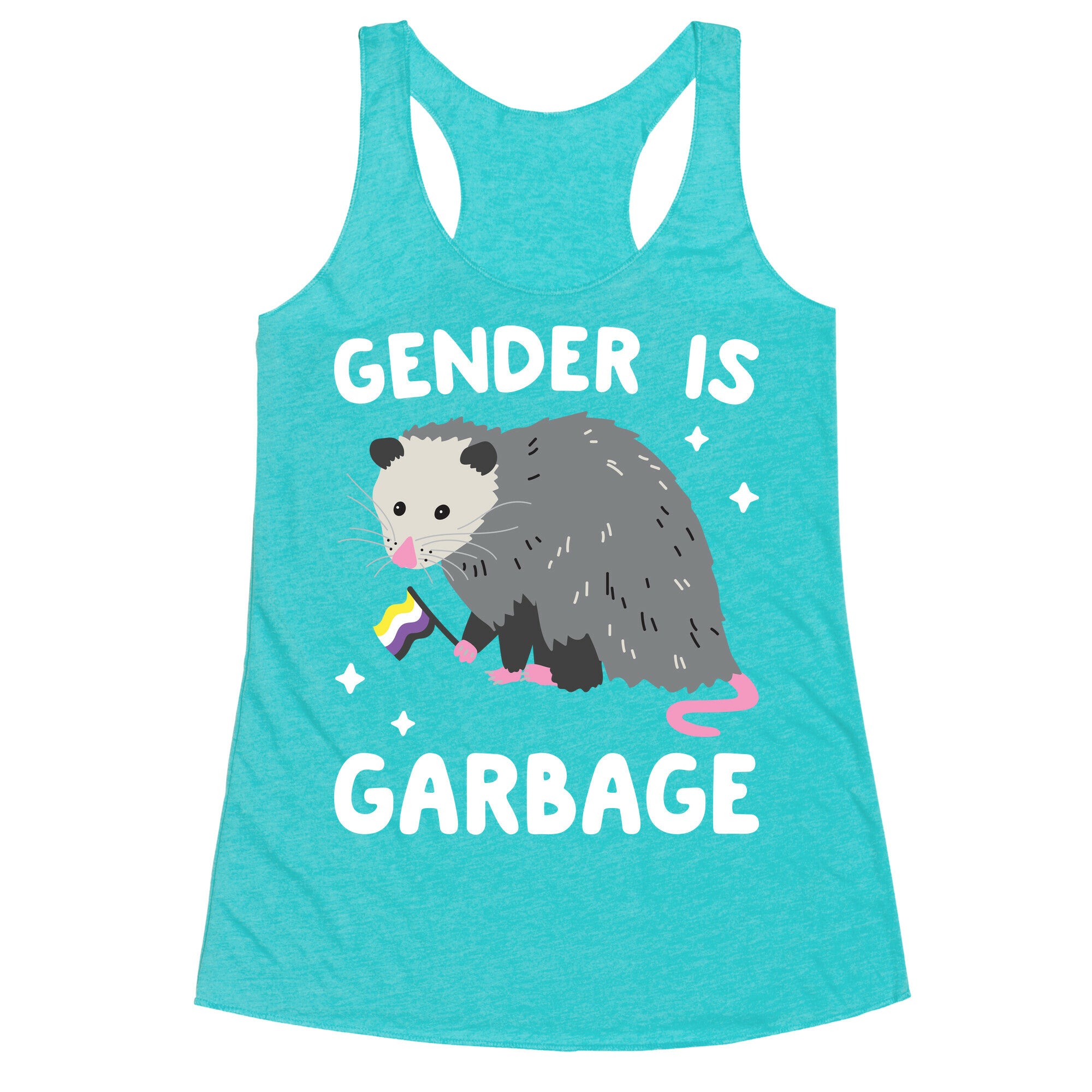 Gender Is Garbage Non-binary Opossum Racerback Tank
