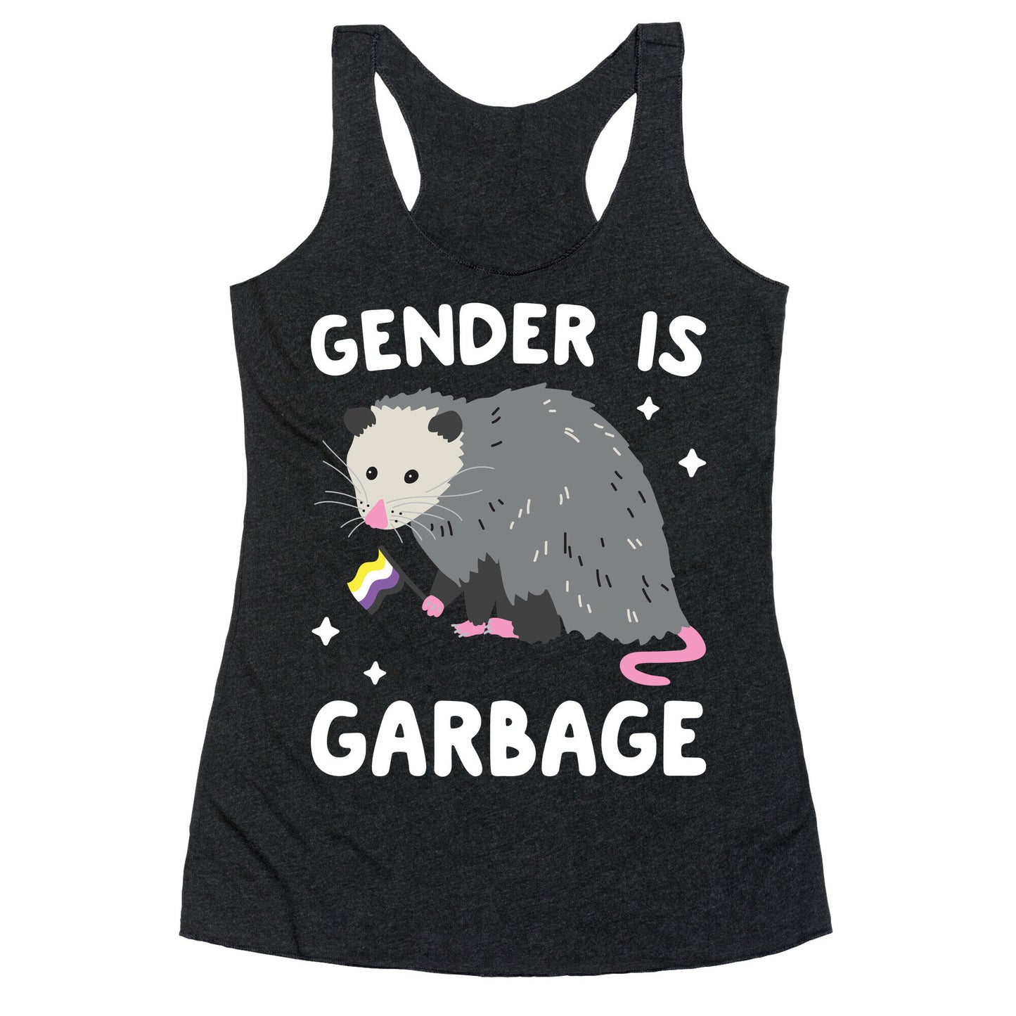 Gender Is Garbage Non-binary Opossum Racerback Tank