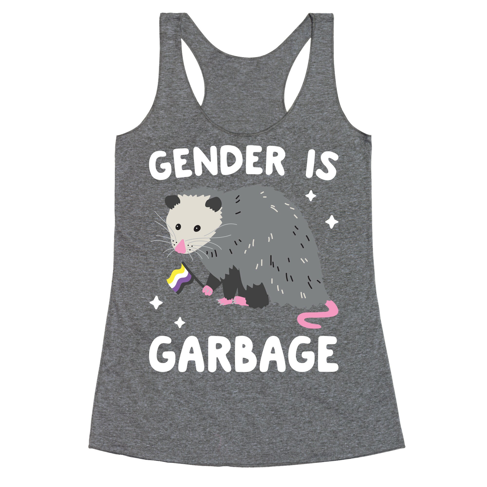 Gender Is Garbage Non-binary Opossum Racerback Tank