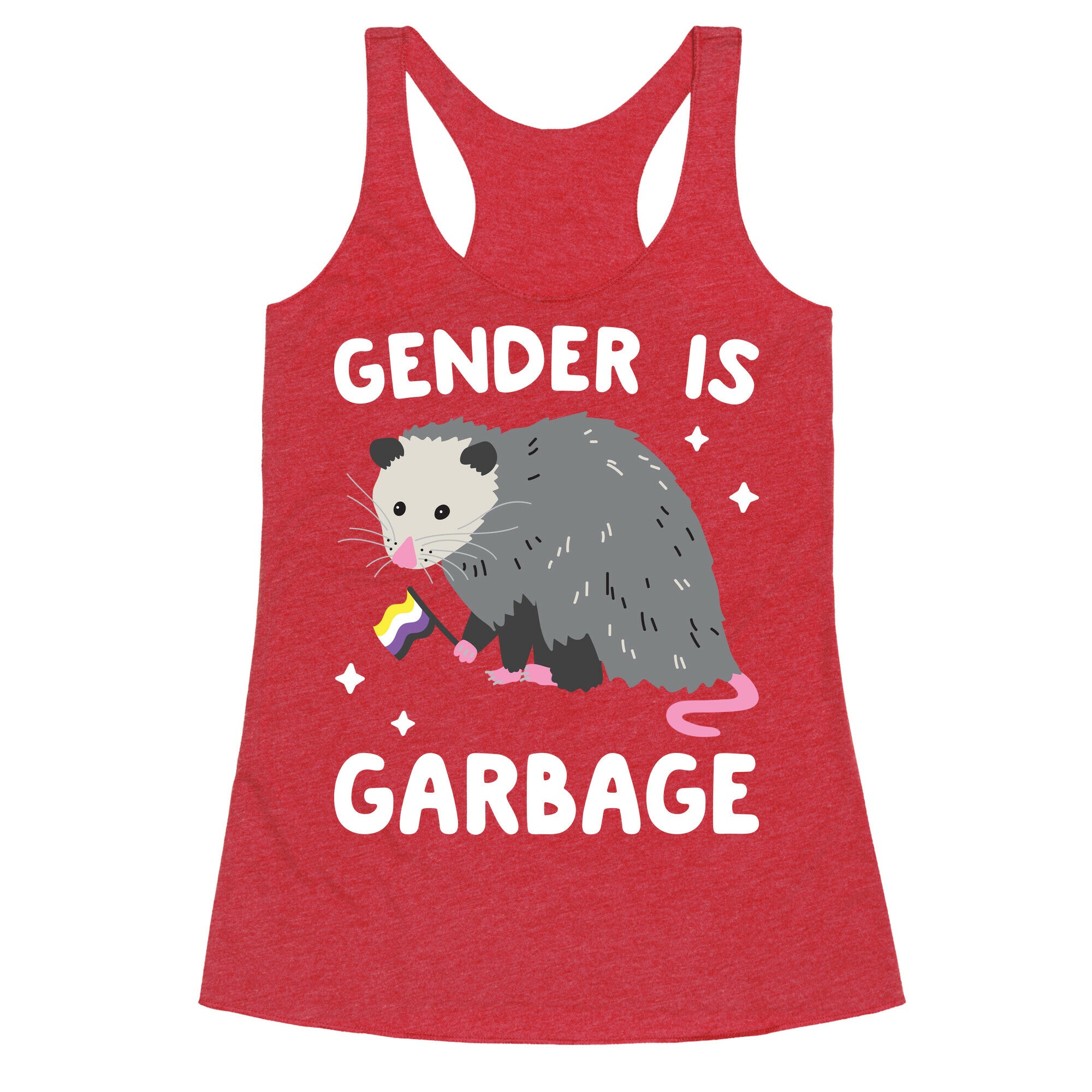 Gender Is Garbage Non-binary Opossum Racerback Tank
