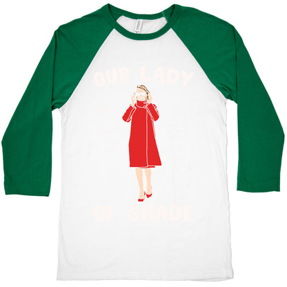 Our Lady Of Shade Nancy Pelosi Parody White Print Baseball Tee