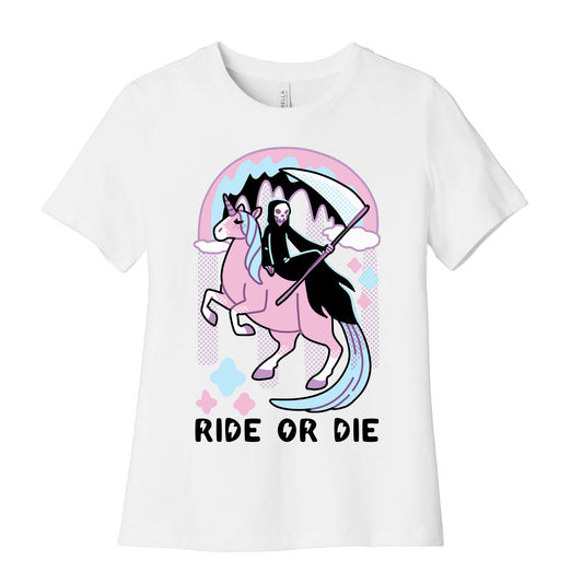 Ride or Die - Grim Reaper and Unicorn Women's Cotton Tee