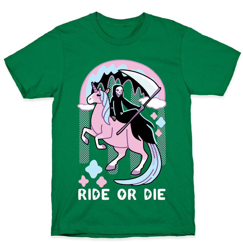 Ride or Die - Grim Reaper and Unicorn T-Shirt