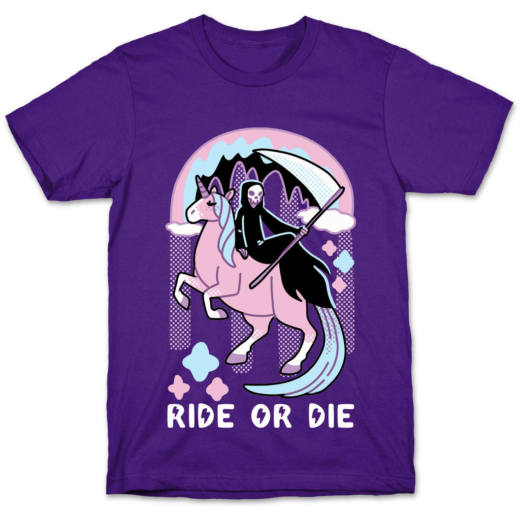 Ride or Die - Grim Reaper and Unicorn T-Shirt