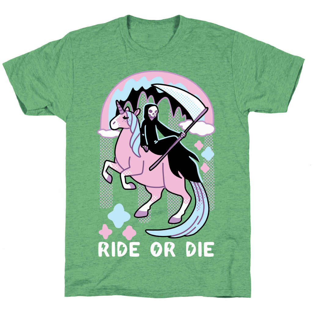 Ride or Die - Grim Reaper and Unicorn Unisex Triblend Tee