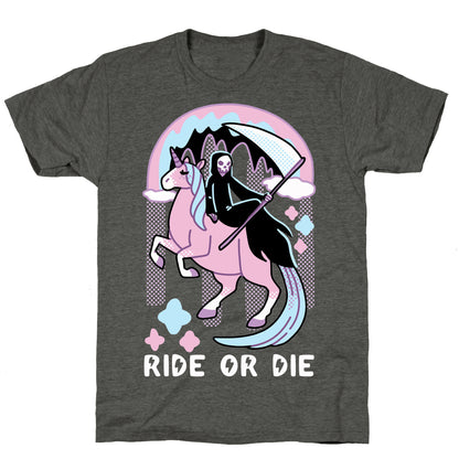 Ride or Die - Grim Reaper and Unicorn Unisex Triblend Tee