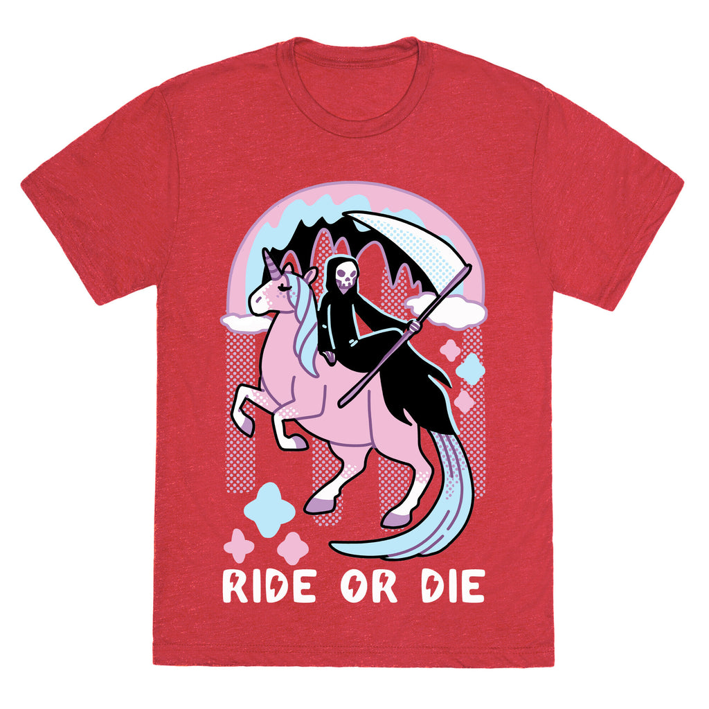 Ride or Die - Grim Reaper and Unicorn Unisex Triblend Tee