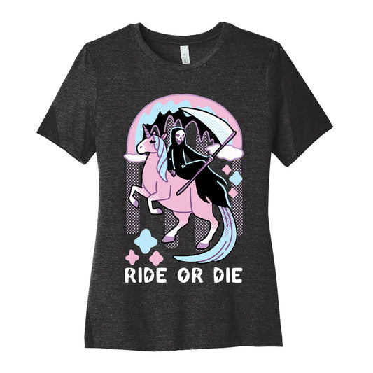 Ride or Die - Grim Reaper and Unicorn Women's Cotton Tee