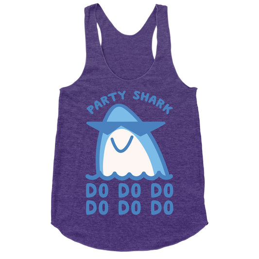 Party Shark Parody White Print Racerback Tank