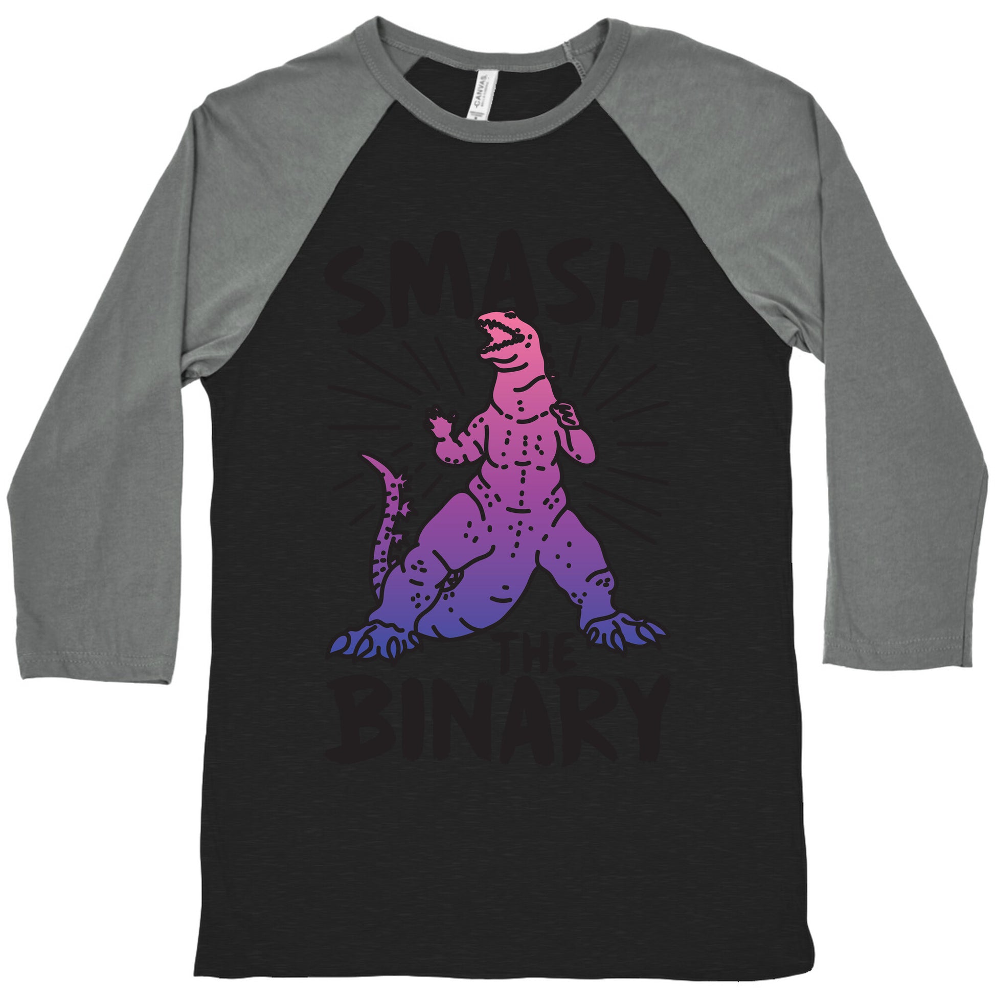 Smash The Binary Genderfluid Kaiju Baseball Tee