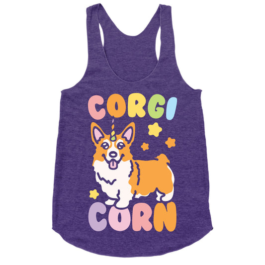 CorgiCorn Unciorn Corgi White Print Racerback Tank