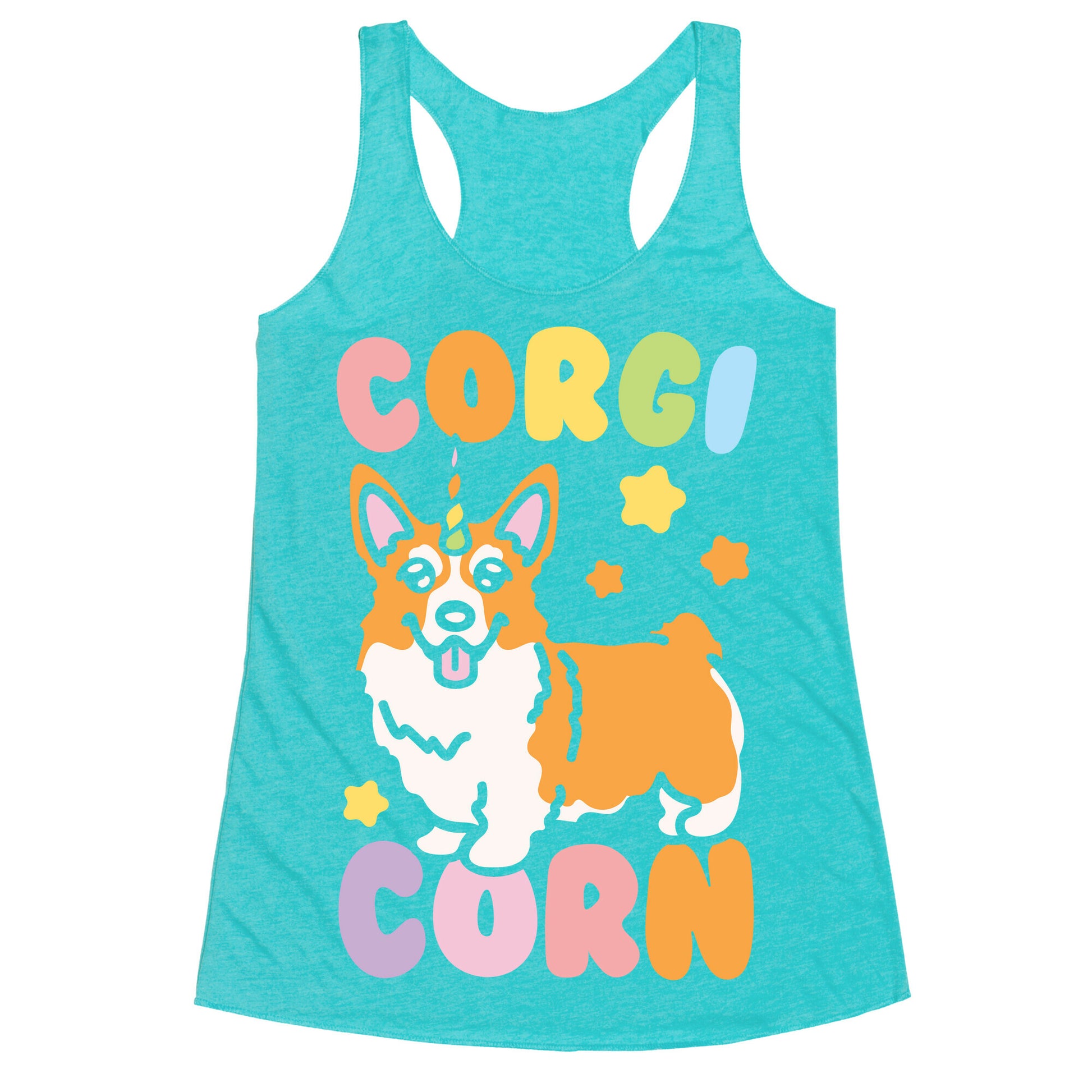 CorgiCorn Unciorn Corgi White Print Racerback Tank