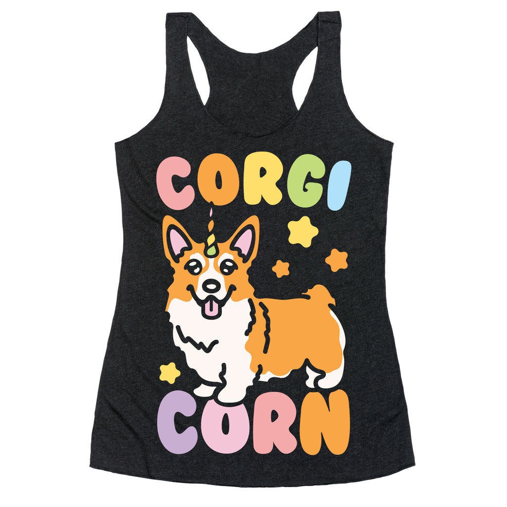 CorgiCorn Unciorn Corgi White Print Racerback Tank