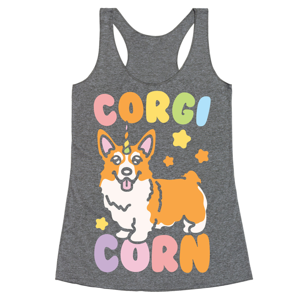 CorgiCorn Unciorn Corgi White Print Racerback Tank