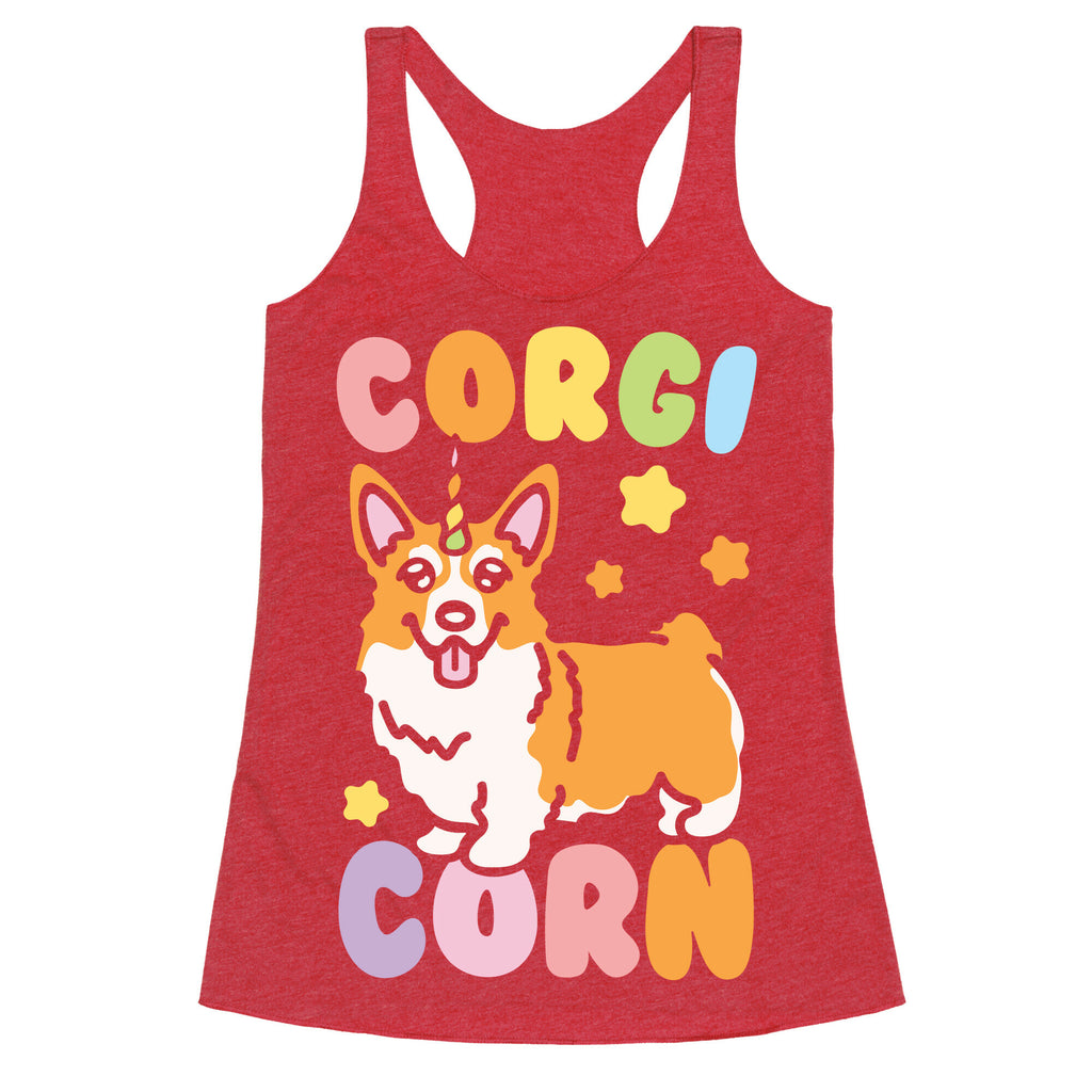 CorgiCorn Unciorn Corgi White Print Racerback Tank