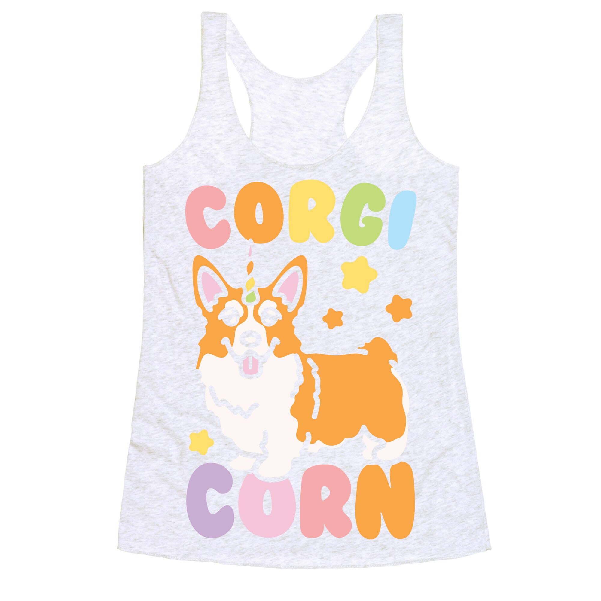 CorgiCorn Unciorn Corgi White Print Racerback Tank