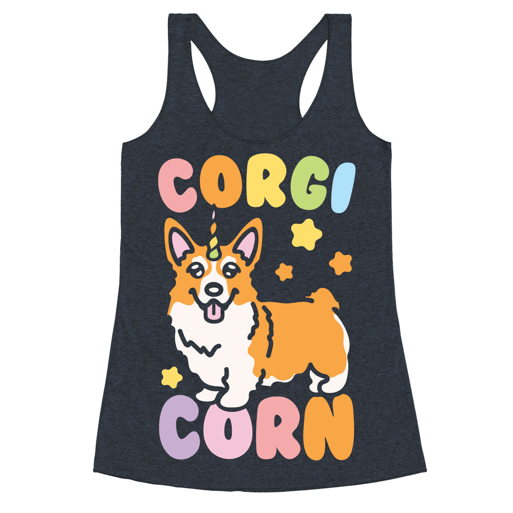 CorgiCorn Unciorn Corgi White Print Racerback Tank