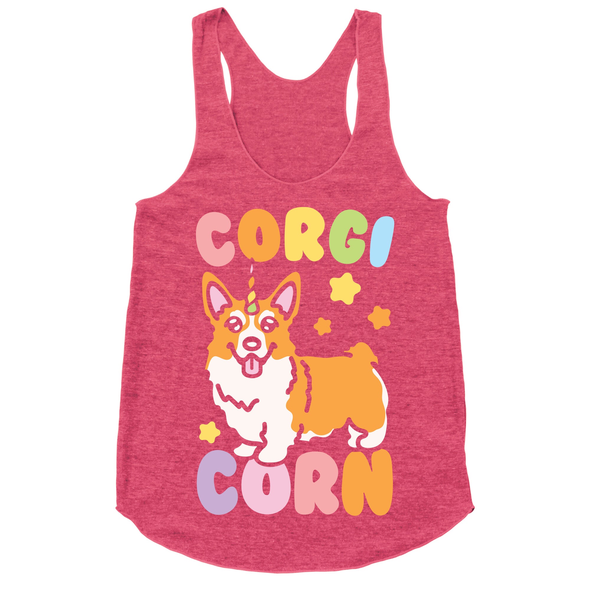 CorgiCorn Unciorn Corgi White Print Racerback Tank