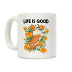 Life is Good (Corgi in California Poppies) Coffee Mug