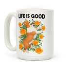 Life is Good (Corgi in California Poppies) Coffee Mug