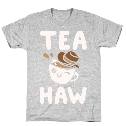 Tea Haw Parody White Print T-Shirt