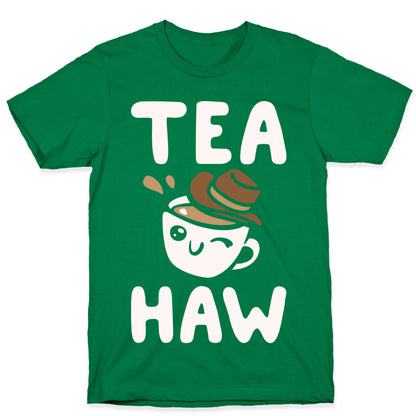 Tea Haw Parody White Print T-Shirt