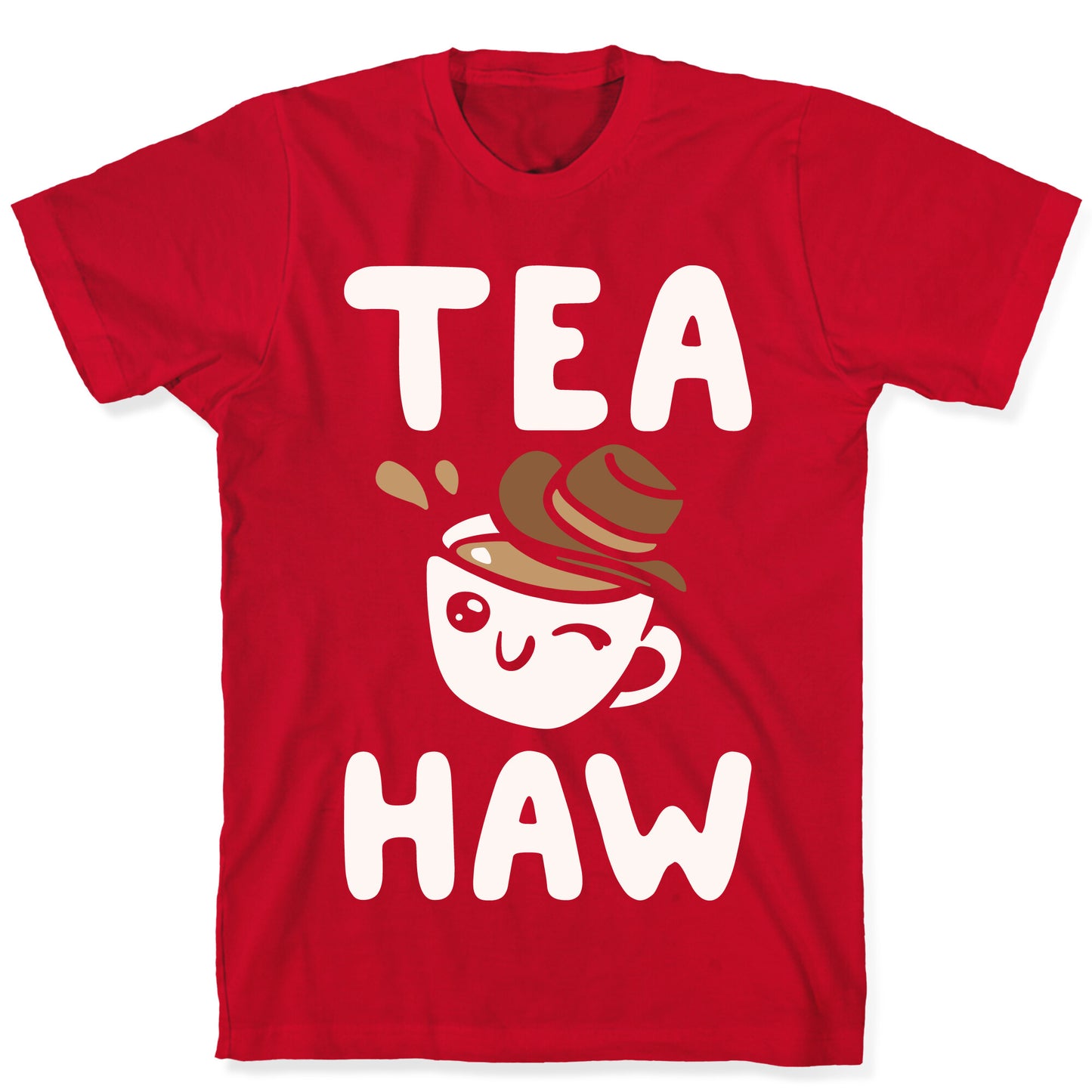 Tea Haw Parody White Print T-Shirt