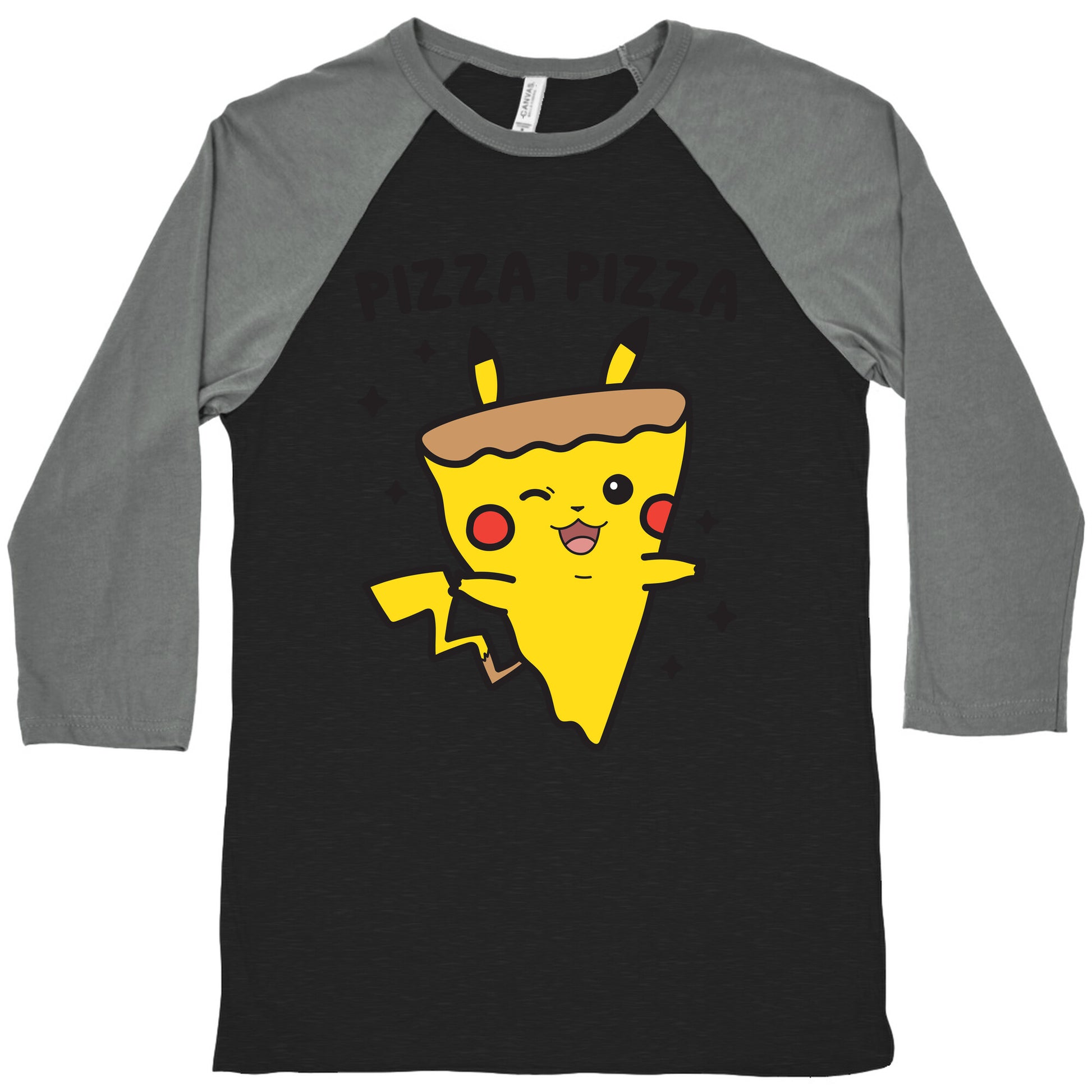 Pizza Pizza Pikachu Parody Baseball Tee