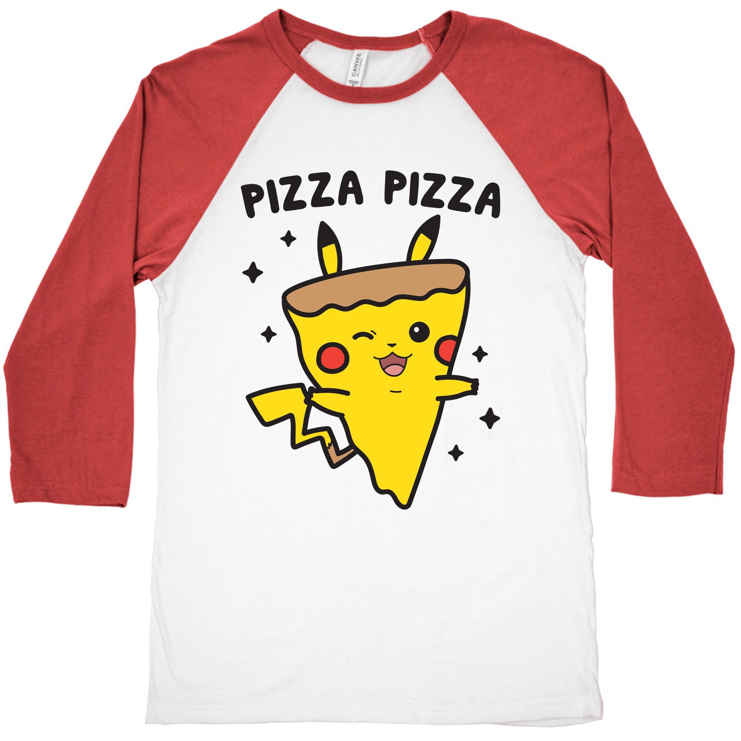 Pizza Pizza Pikachu Parody Baseball Tee