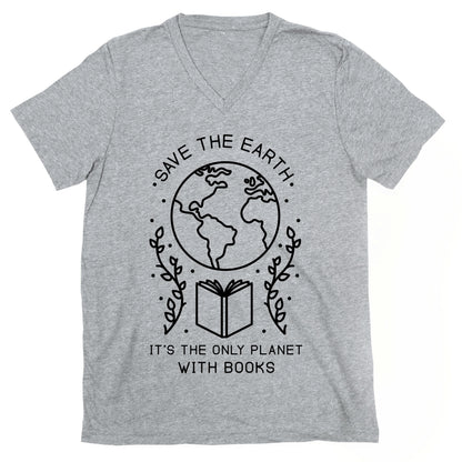 Save the Earth it's the Only Planet With Books V-Neck