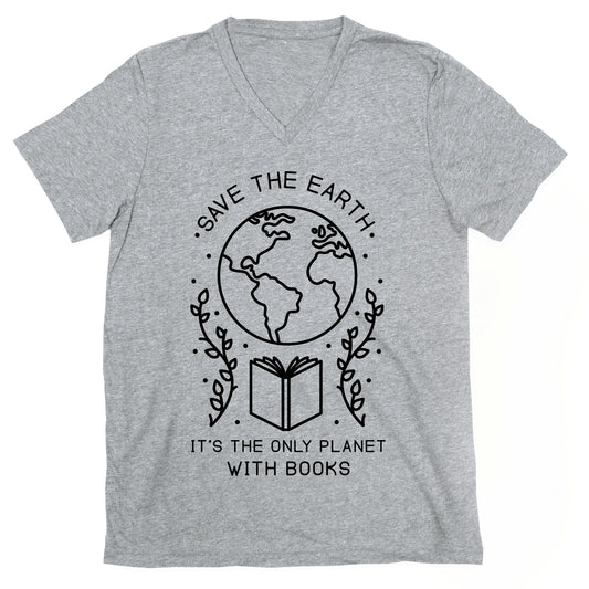 Save the Earth it's the Only Planet With Books V-Neck