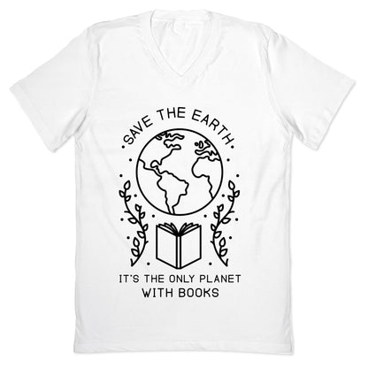 Save the Earth it's the Only Planet With Books V-Neck