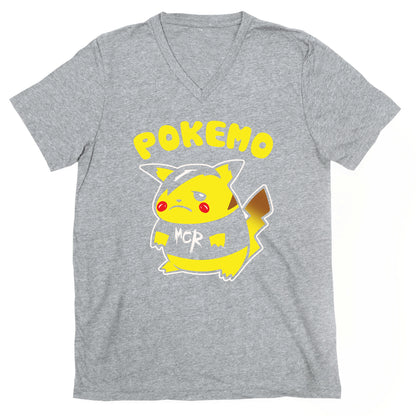 Pokemo Parody White Print V-Neck
