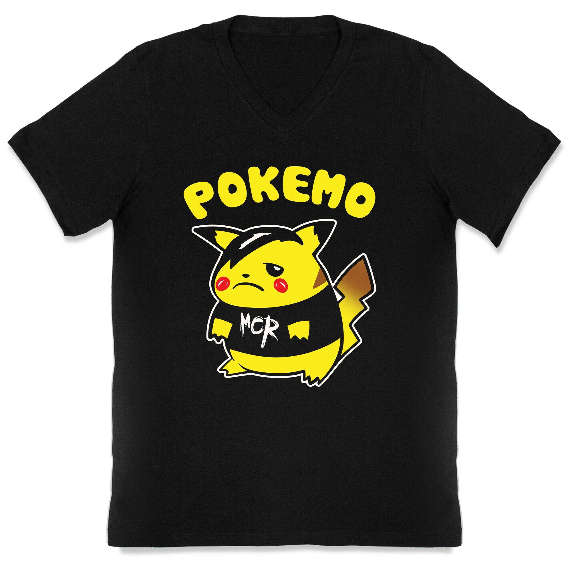 Pokemo Parody White Print V-Neck