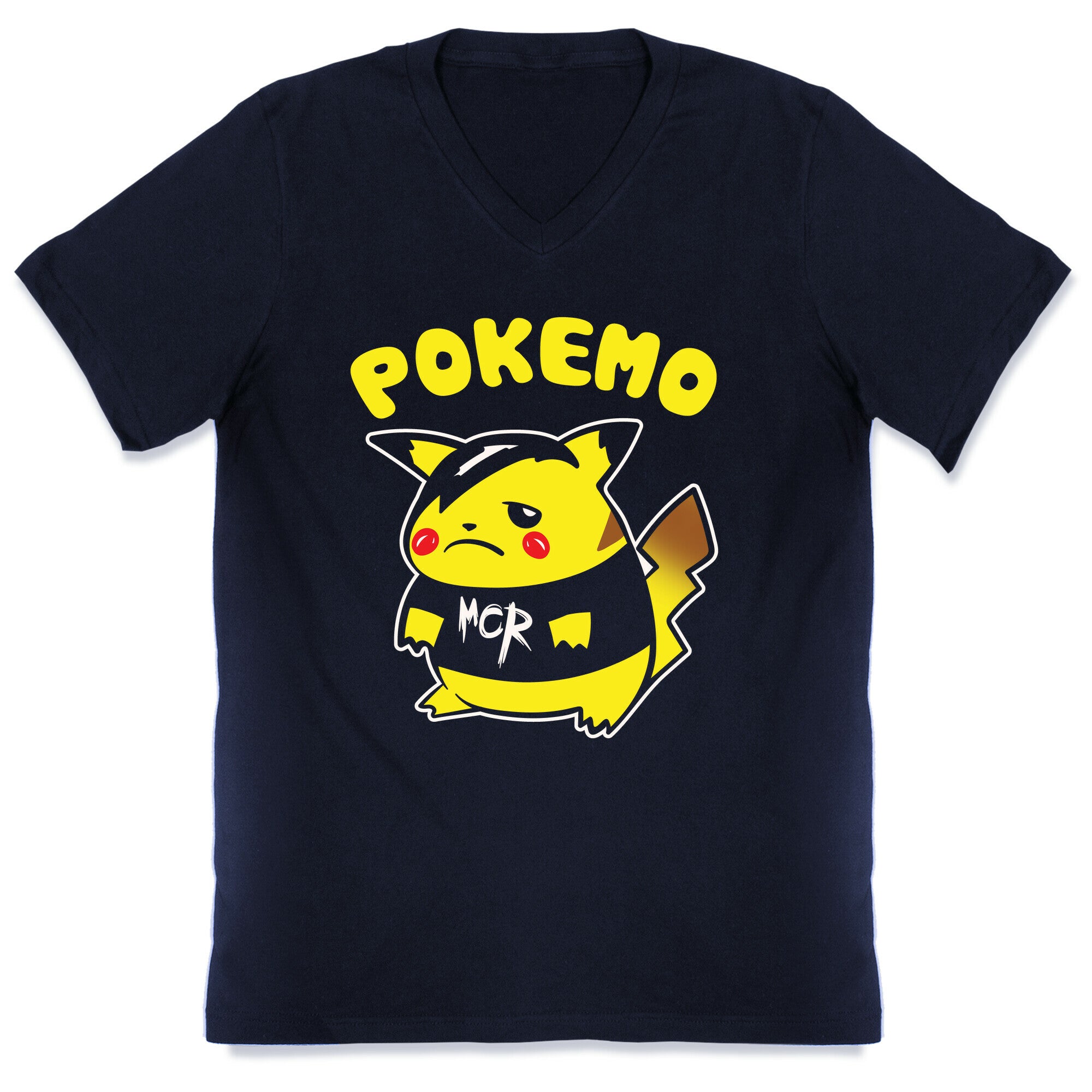 Pokemo Parody White Print V-Neck