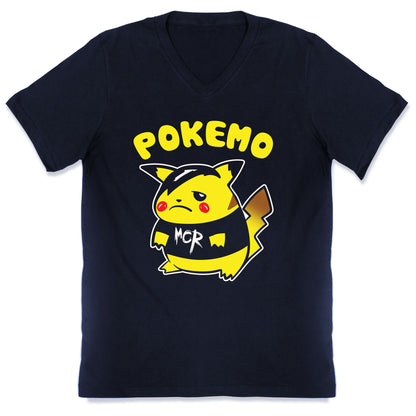 Pokemo Parody White Print V-Neck