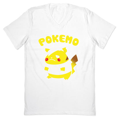 Pokemo Parody White Print V-Neck