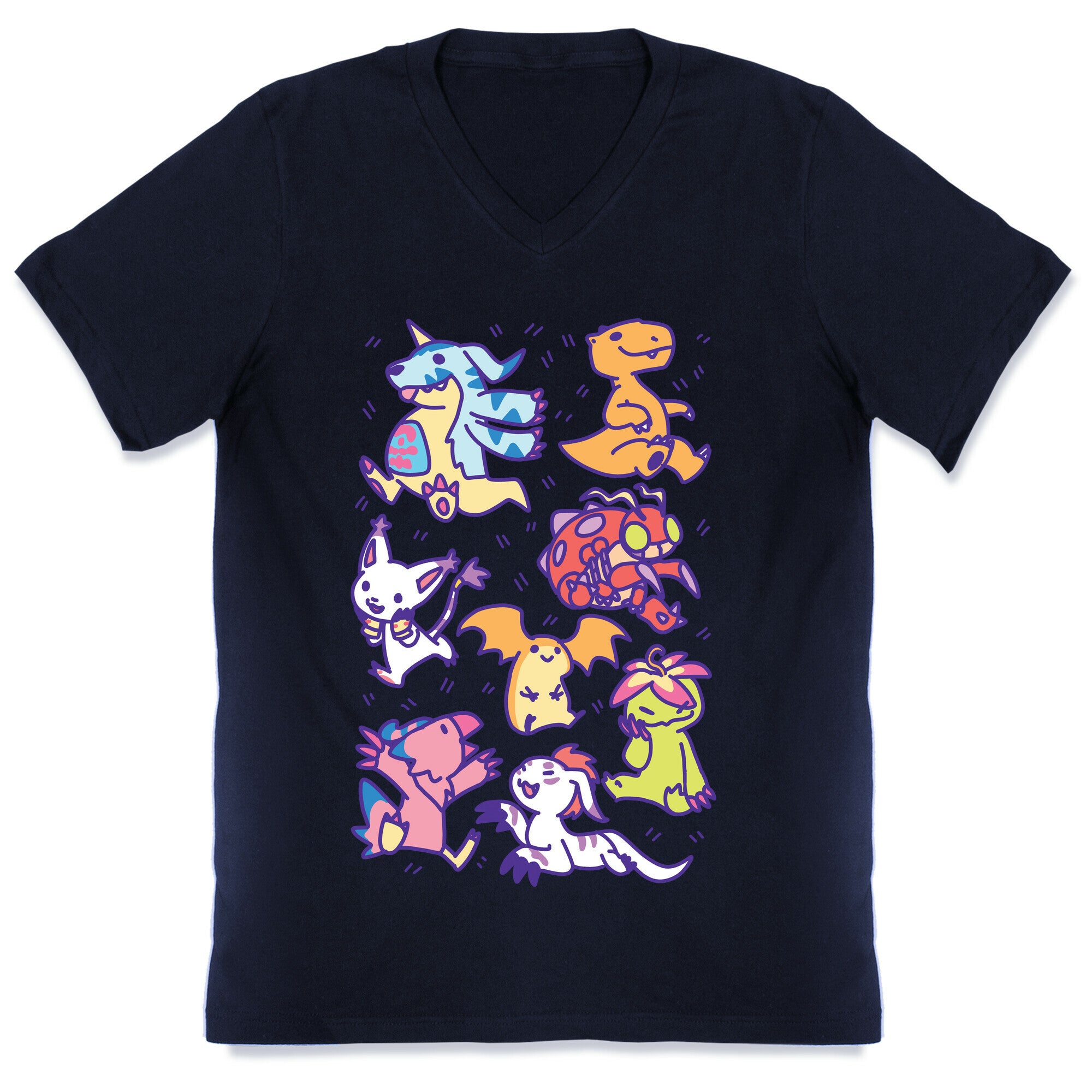 Digital Monsters Pattern V-Neck
