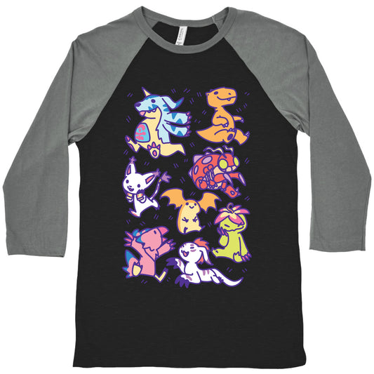 Digital Monsters Pattern Baseball Tee