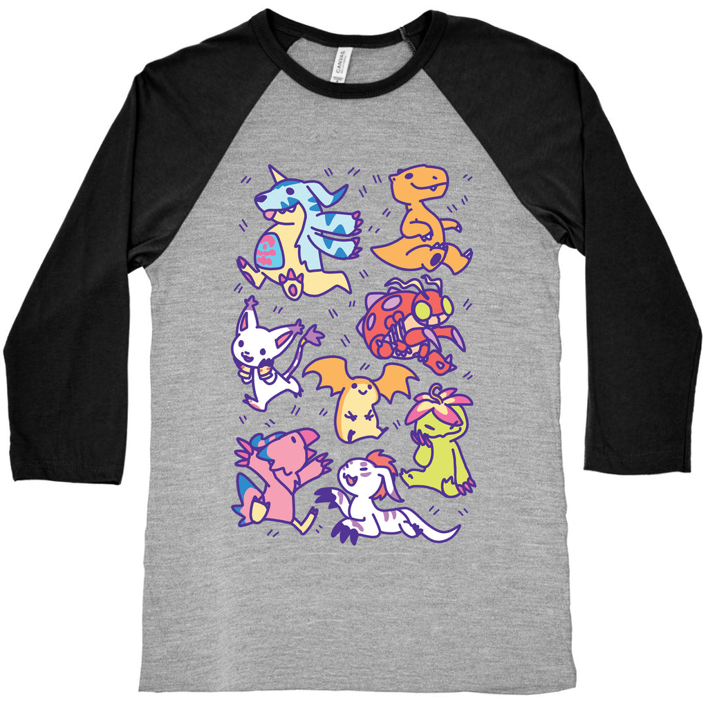 Digital Monsters Pattern Baseball Tee