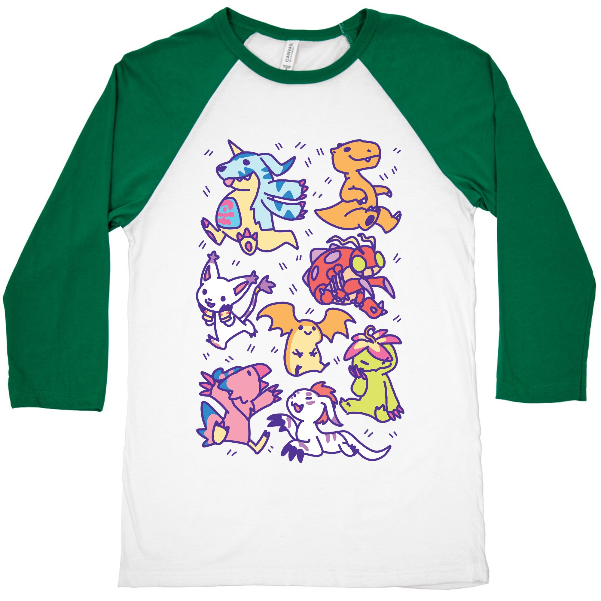 Digital Monsters Pattern Baseball Tee
