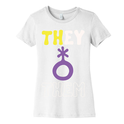 They Them Non Binary White Print Women's Cotton Tee