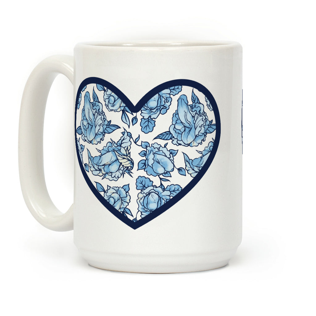 Floral Penis Pattern Heart Coffee Mug