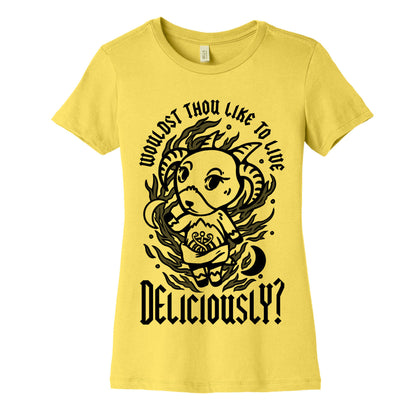 Wouldst Thou Like to Live Deliciously Animal Crossing Parody Women's Cotton Tee