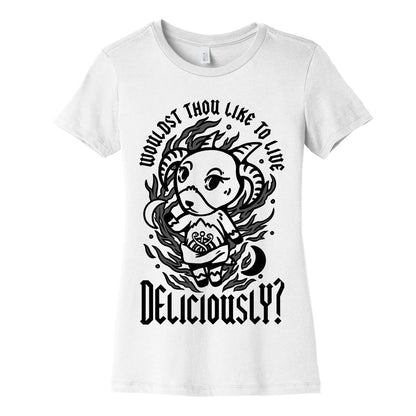 Wouldst Thou Like to Live Deliciously Animal Crossing Parody Women's Cotton Tee