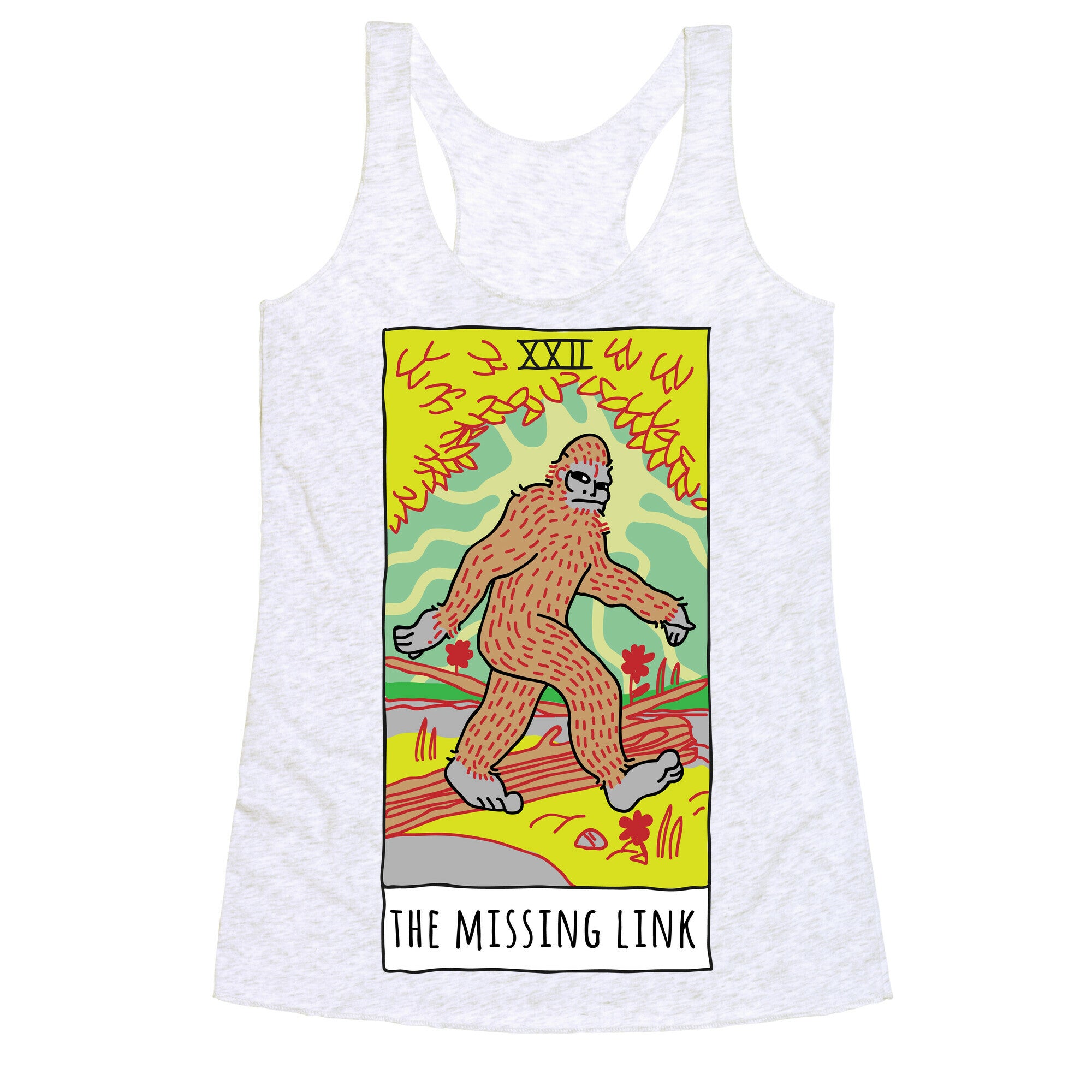 The Missing Link Bigfoot Tarot Racerback Tank