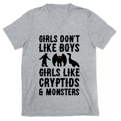 Girls Don't Like Boys Girls Like Cryptids and Monsters Parody V-Neck