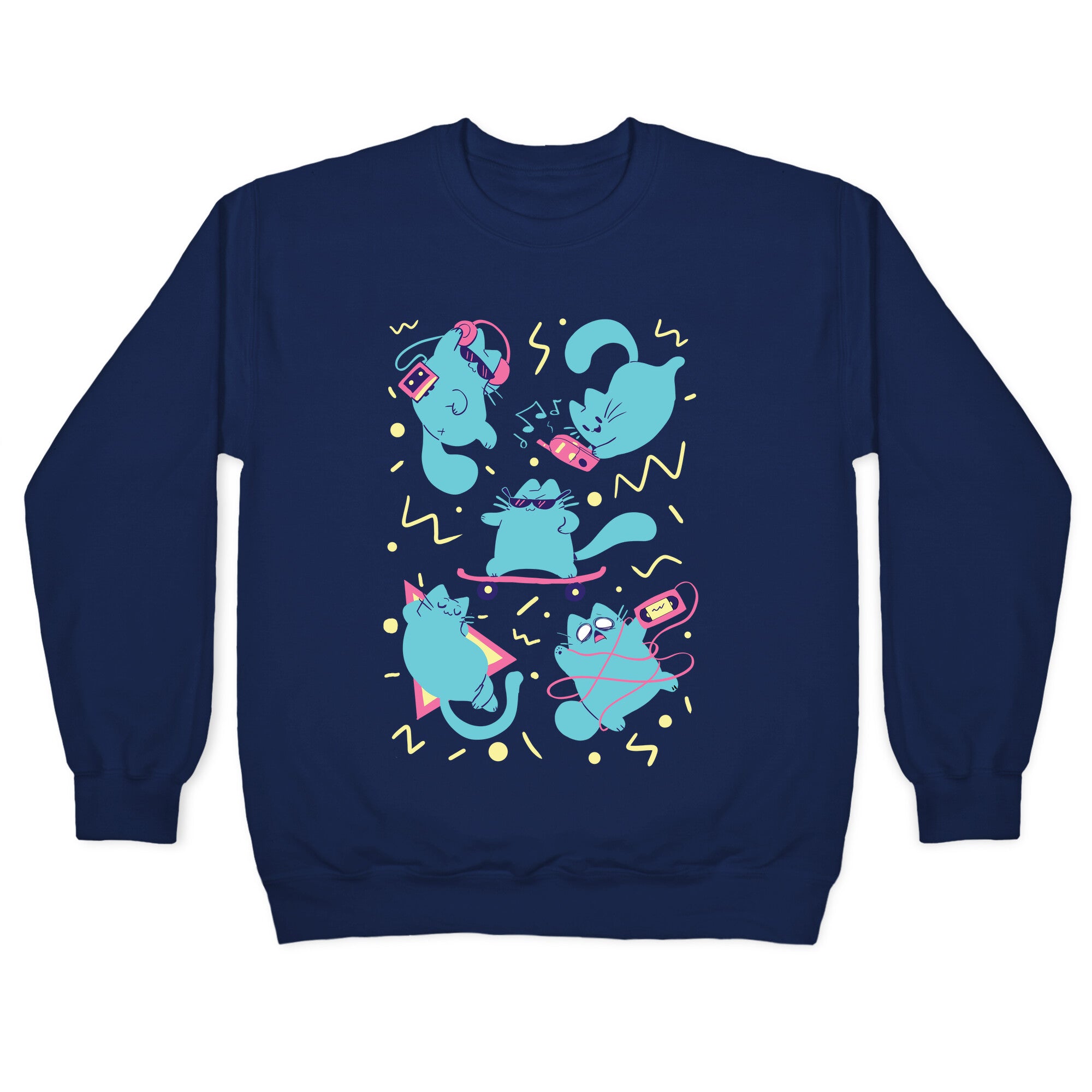 90's Cats Pattern Crewneck Sweatshirt