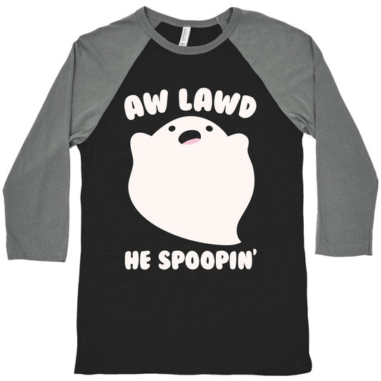 Aw Lawd He Spoopin' Ghost Parody White Print Baseball Tee